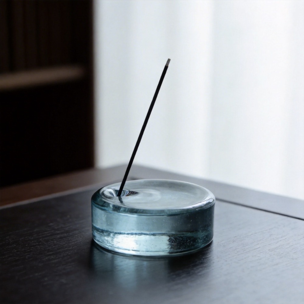 Home Fragrance Incense Sticks - Minimalist Solid Glass Incense Holder, Round
